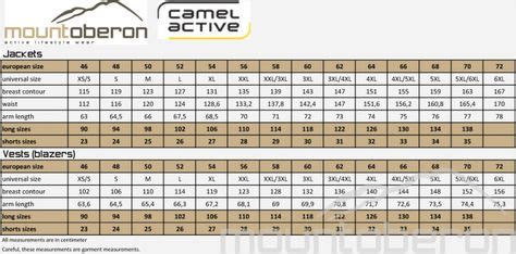 camel active size chart